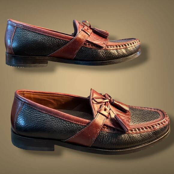 Men\'s 9.5 JOHNSTON & MURPHY Aragon II Kiltie Tassel Brown/Black Leather Loafers